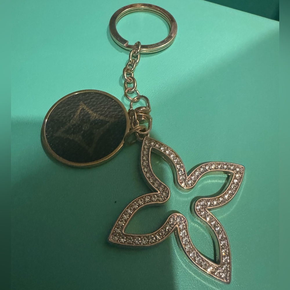 Gold and Brown Keychain with Crystal Accents